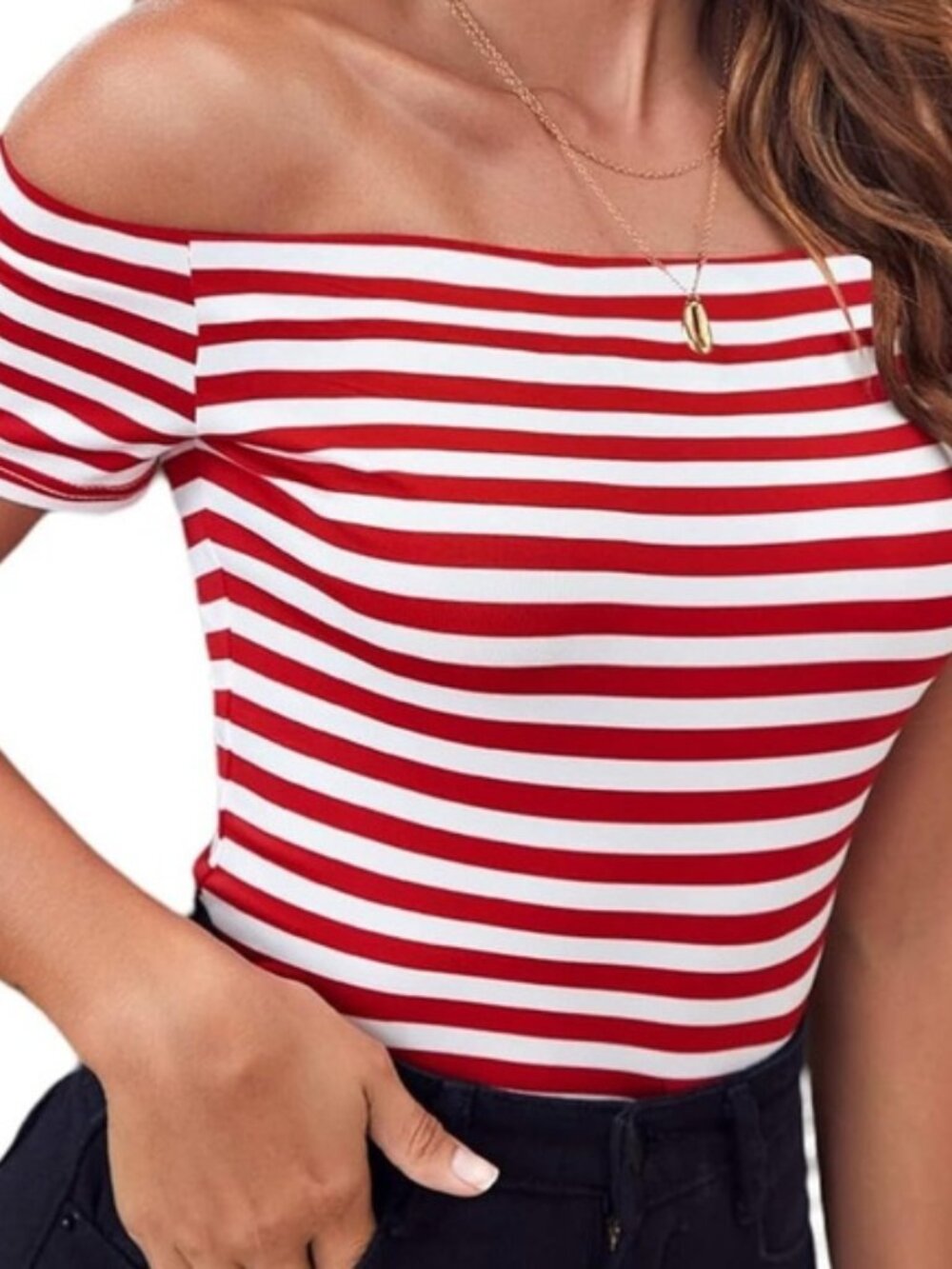 Red and White Fitted Short Sleeve Bodysuit - Picture 4 of 4